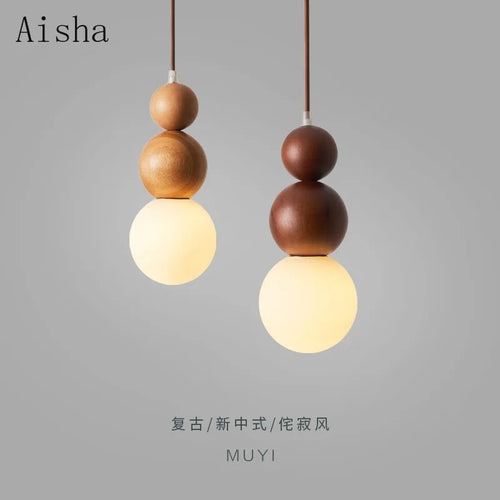 suspension en bois massif japonais style wabi sabi pour intérieur - vue 2 sur 8
