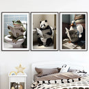 décoration murale humoristique animaux lisant journal toilettes