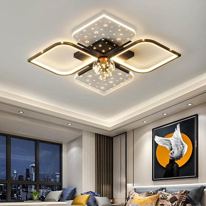 lustre led moderne quatre feuilles herbe ciel étoilé intérieur