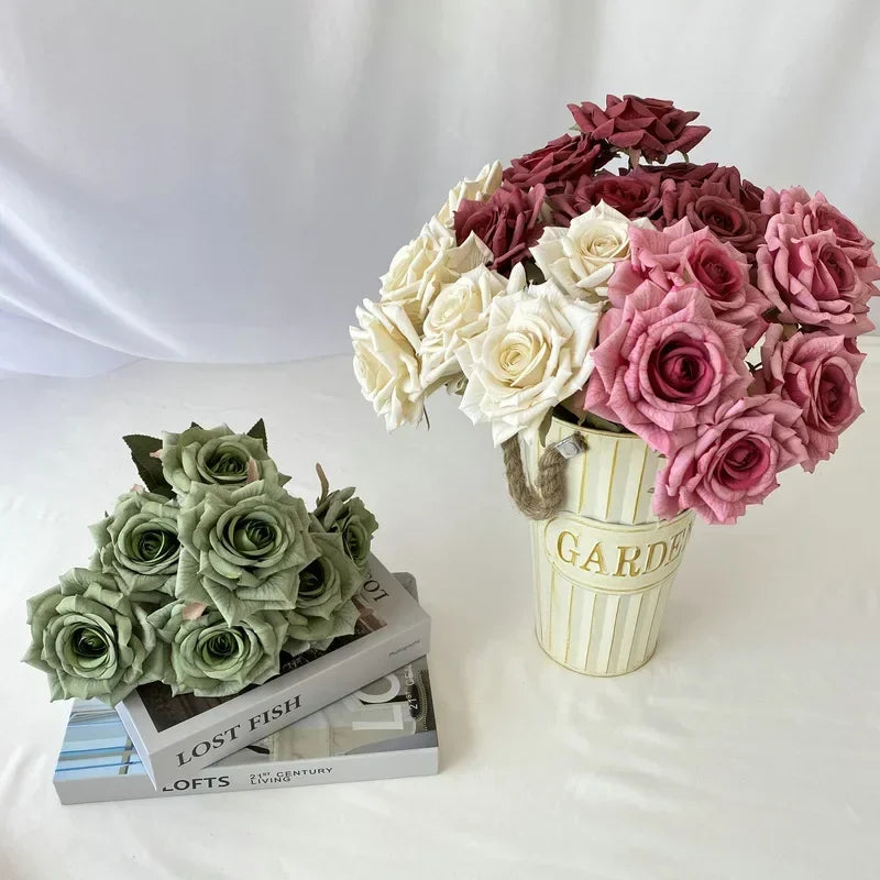 bouquet de roses artificielles en soie pour décoration intérieure - vue 3 sur 17