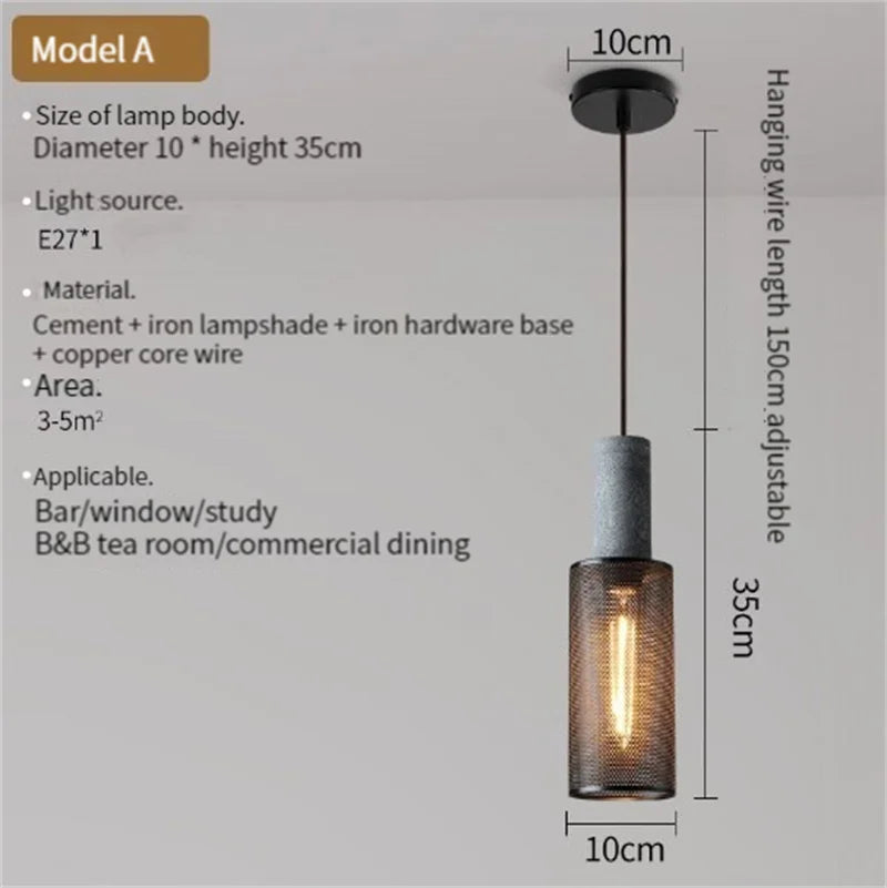 lampe suspendue en béton industriel avec abat-jour en fer