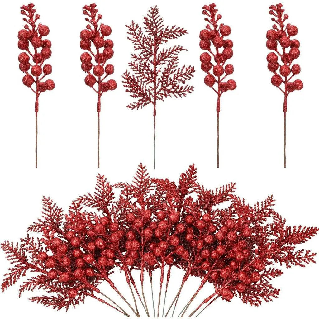 lot de 5 décorations de noël paillettes fleurs artificielles pour nouvel an 2025 - vue 14 sur 13