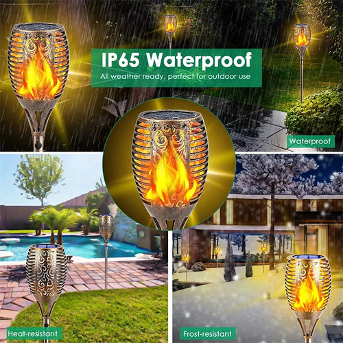 lampes solaires extérieures led flamme vacillante étanche jardin éclairage paysager - vue 3 sur 8