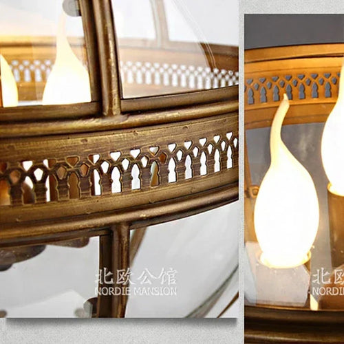 lustre sphérique rétro en fer et verre brillant - vue 7 sur 11