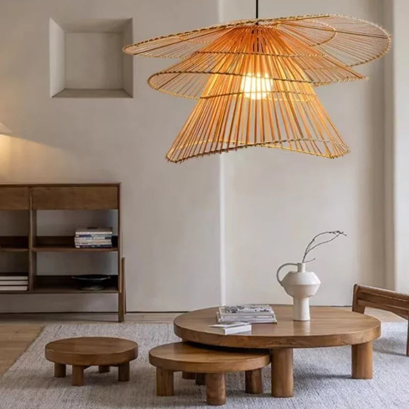 lustre en rotin fait à la main multi-étages moderne créatif - vue 6 sur 13