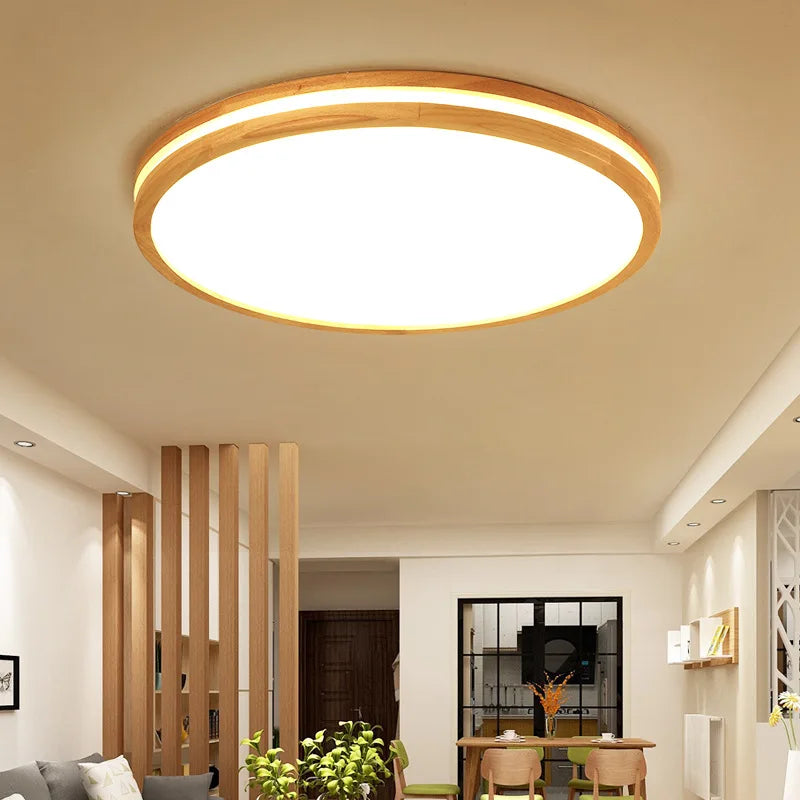 Plafonniers ronds en bois LED pour chambre salon salle à manger lampe suspendue Dimmable 	 Style