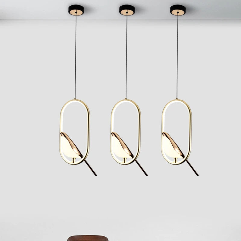 lustre nordique or acrylique avec oiseaux bar led suspendus - vue 5 sur 7