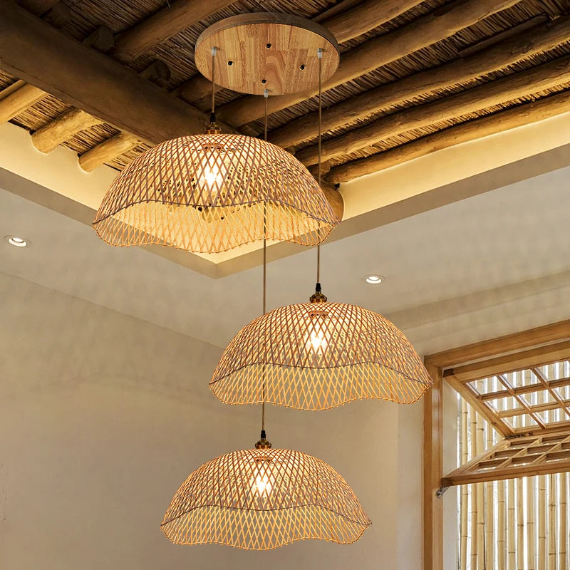 Rétro bambou tissage osier rotin suspension lumières à la main bambou lampe Restaurant salon chambre décor suspension - vue 4 sur 12