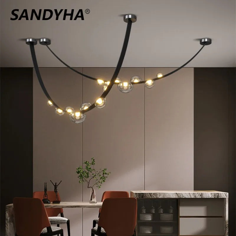 sandyha lustre en cuir avec suspension led design moderne - vue 3 sur 12