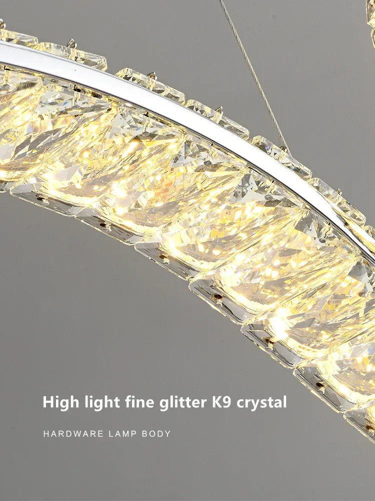Luxury Restaurant LED Crystal Chandelier Modern High-end Design Gold/Silver Dimming Lamp Bar Kitchen Island Stair Pendant Lights - vue 4 sur 12