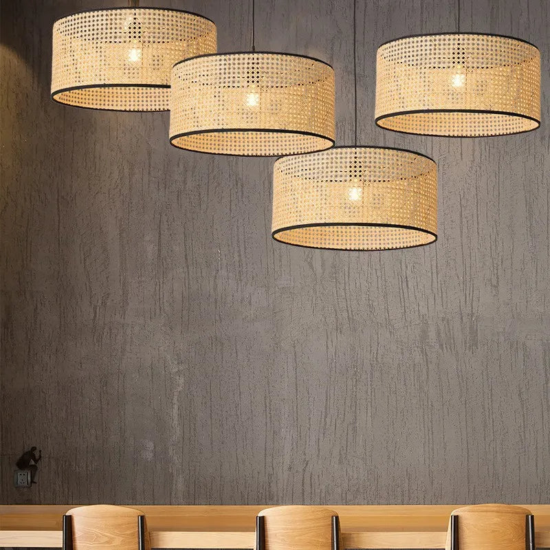 Lustre minimaliste moderne japonais en rotin tissé en bambou - vue 6 sur 15