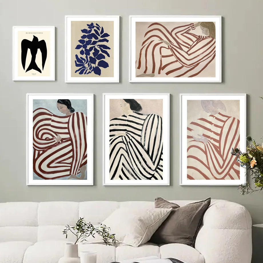 pyjama rayé femme géométrie feuille rétro art toile décoratif - vue 3 sur 7