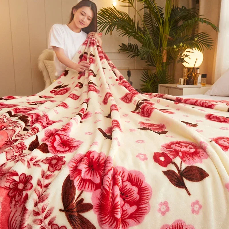 Plaid polaire doux à carreaux motif floral été - vue 2 sur 6
