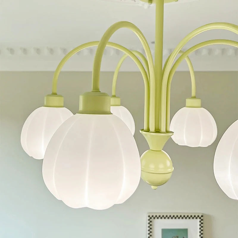lustre en verre style nordique avec abat-jour citrouille pour décoration maison - vue 5 sur 9