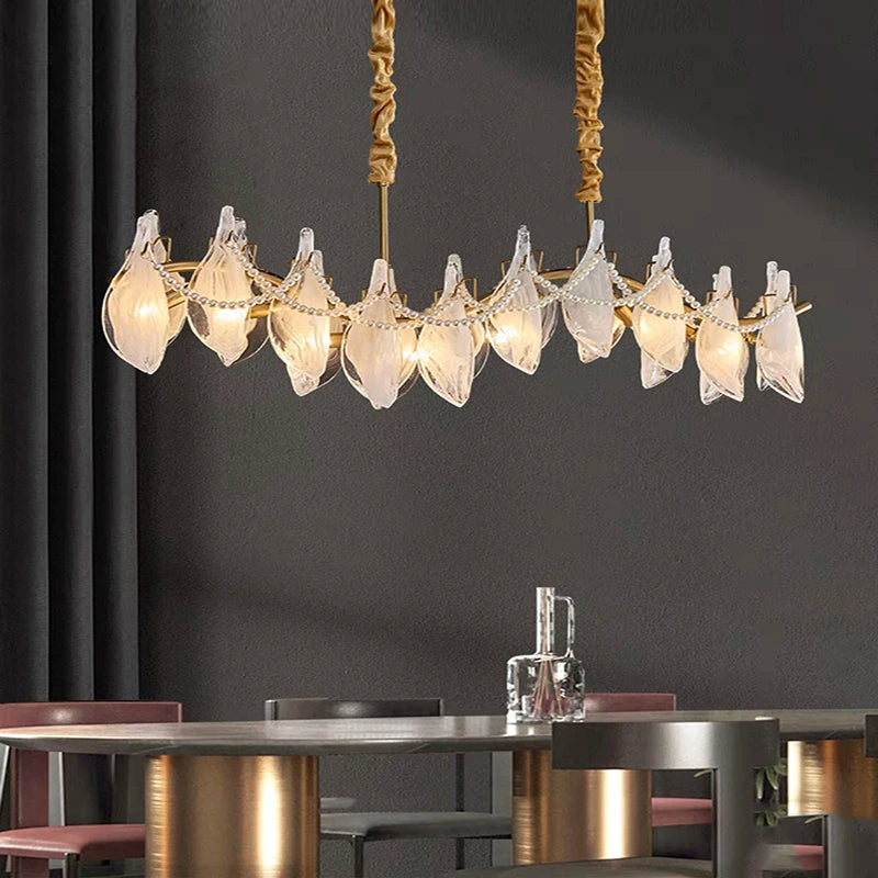 lustre créatif en verre dépoli avec perles suspendu moderne - vue 5 sur 10