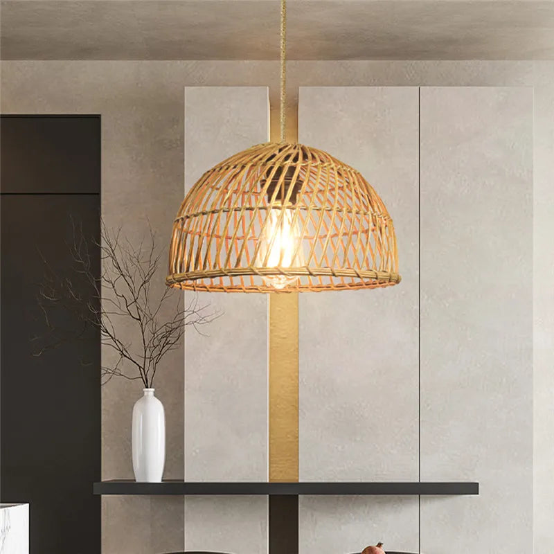 lustre en rotin tissé à la main avec suspension led - vue 6 sur 6