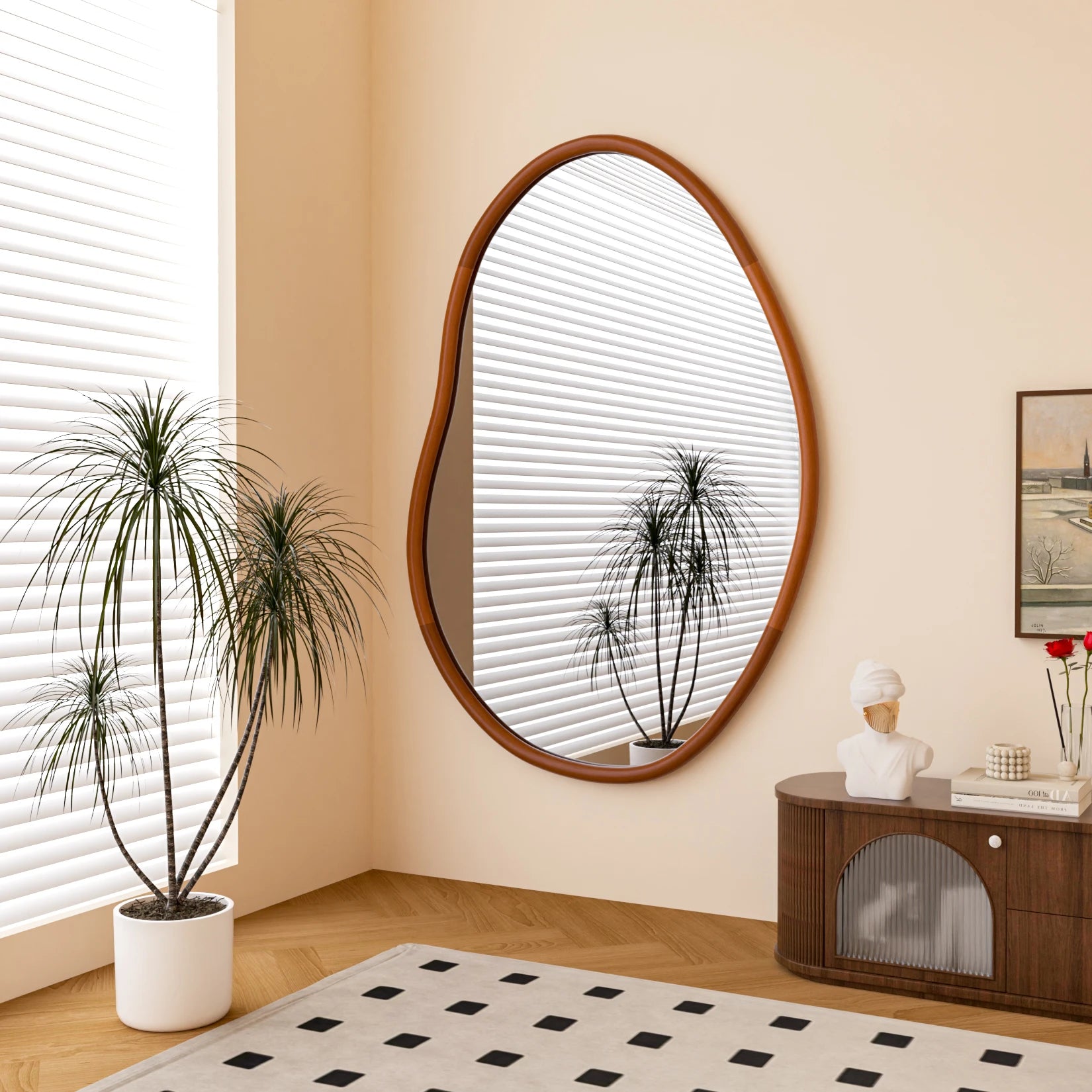 miroir mural décoratif grande taille avec cadre en bois massif - vue 2 sur 7