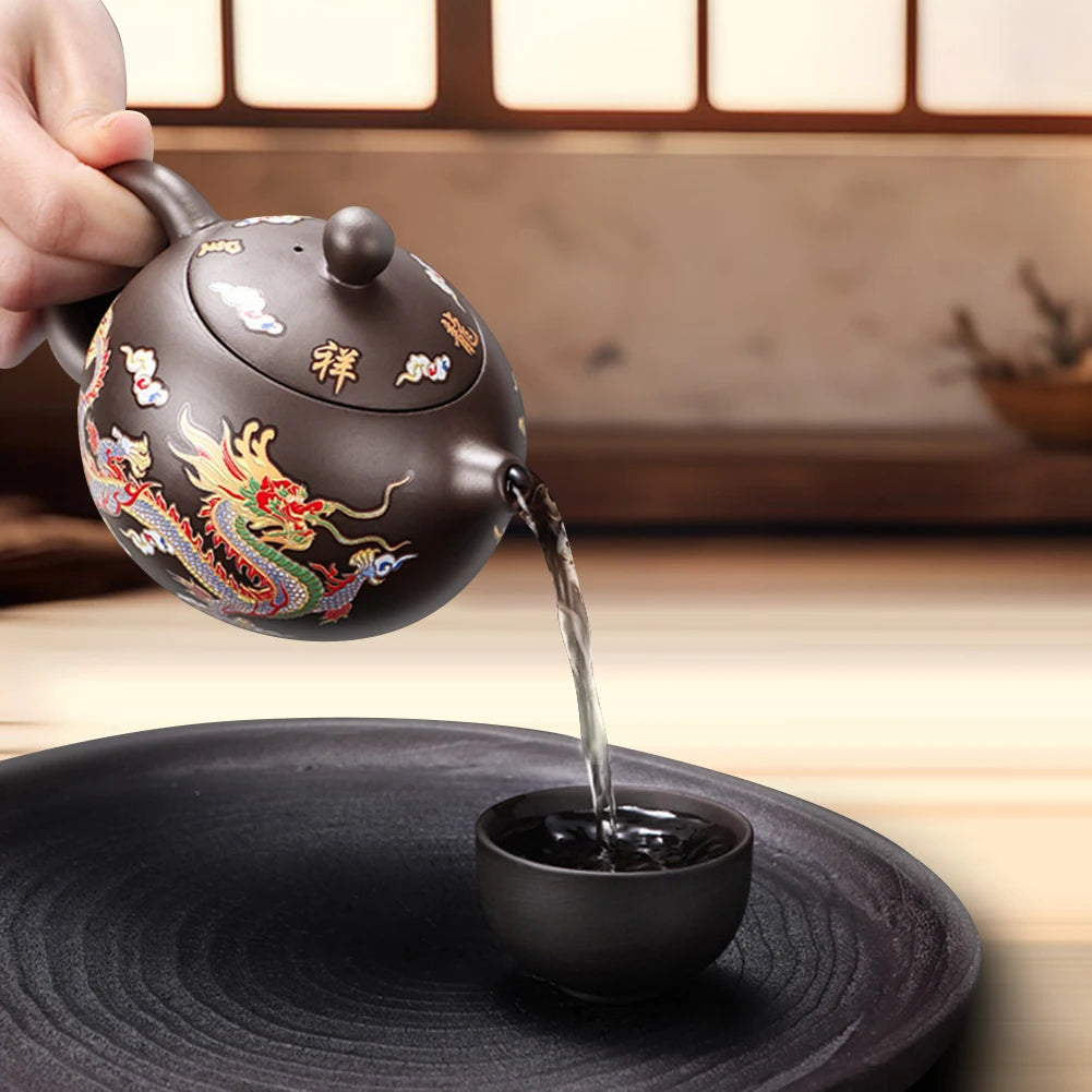 Théière gongfu argile motifs dragons phénix artisanale - vue 3 sur 7