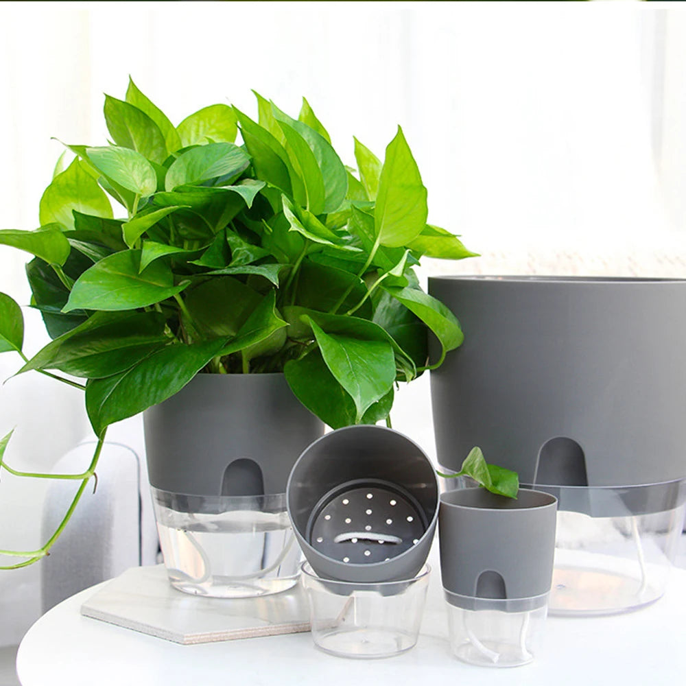 pot de fleurs en plastique avec arrosage automatique et corde absorbante - vue 3 sur 8