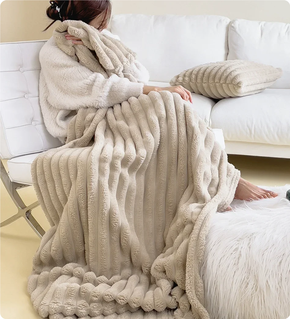 Plaid polaire épais doux style uni pour lit - vue 4 sur 7