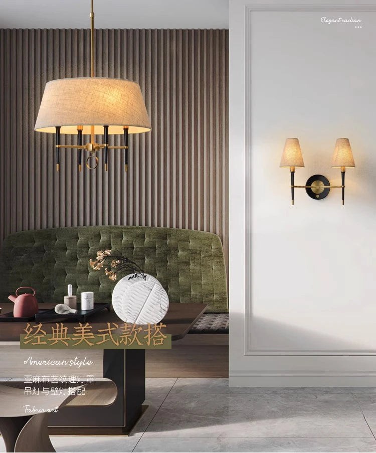 brun clair couverture en tissu circulaire suspension lampe salon chambre lustres cuivre suspension lampe de style chinois plafonnier