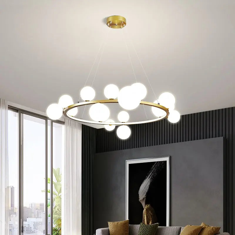 lustre en métal avec boule en verre pour décoration intérieure - vue 5 sur 25