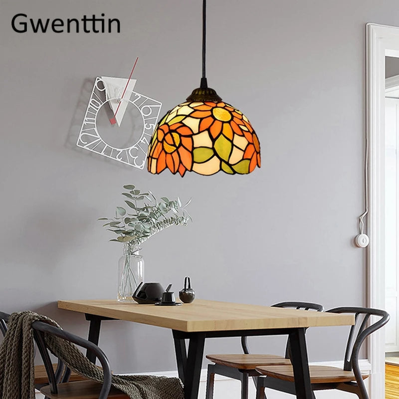 suspension en verre teinté style tiffany pour décoration moderne - vue 5 sur 14