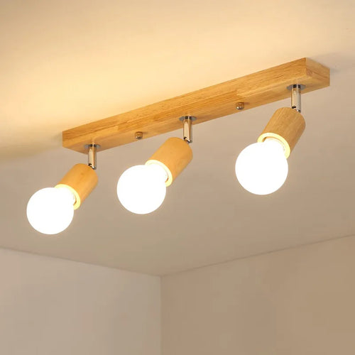 Plafonnier avec spots Projecteur de style nordique LED couloir salle à manger japonais en bois massif - vue 2 sur 6