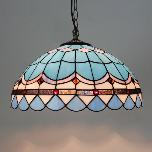 Rétro Tiffany Suspension Lumières suspension lustre salon baroque perle design Vitrail luxe 16 "mer bleu marron L - vue 7 sur 9