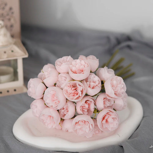 bouquet de 27 roses et pivoines artificielles en soie décoratives - vue 10 sur 12