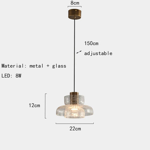 suspension en verre craquelé avec led et cordon réglable - vue 9 sur 12