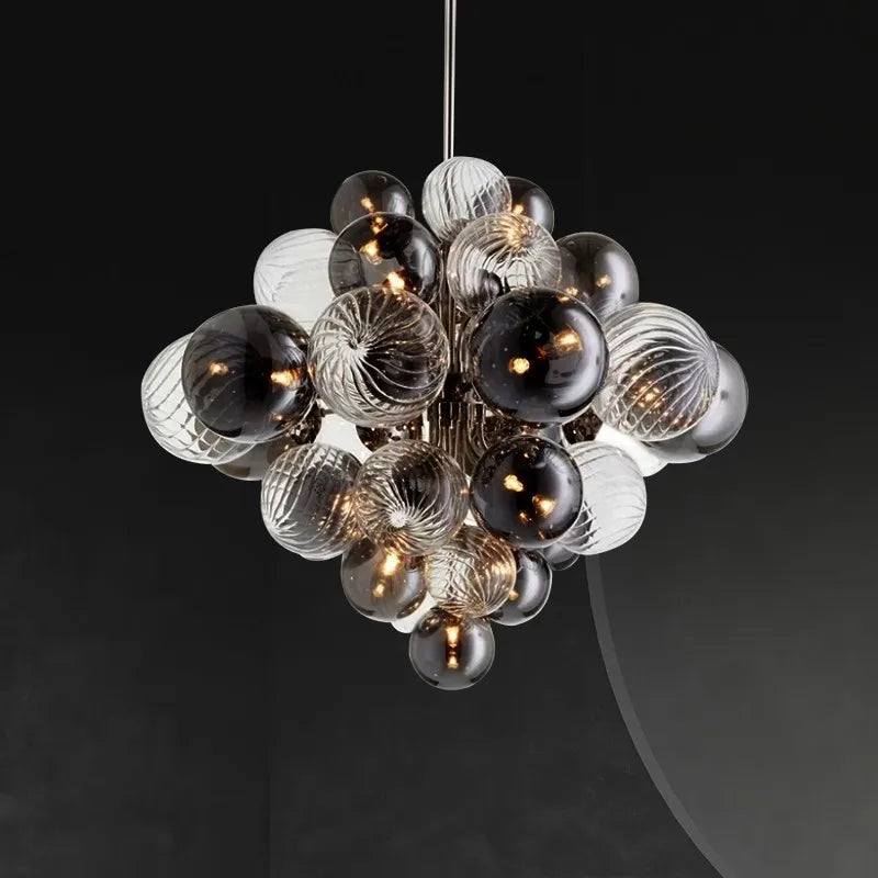 lustre moderne en verre à bulles lumière argentée or suspendu luxueux - vue 3 sur 10