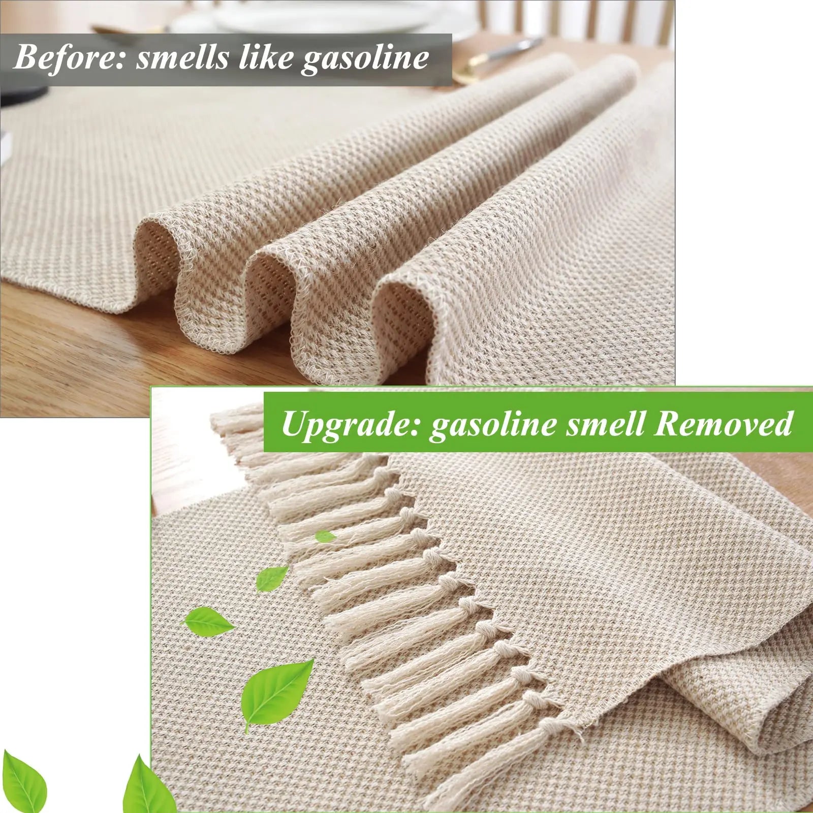 Chemin de table lin rustique brodé beige campagne - vue 4 sur 7
