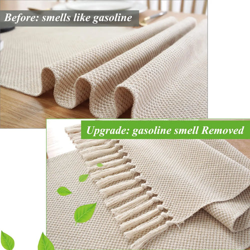 Chemin de table en lin brodé rustique beige