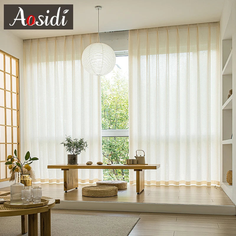 Voilage japonais géométrique semi translucide pour salon chambre - vue 3 sur 7