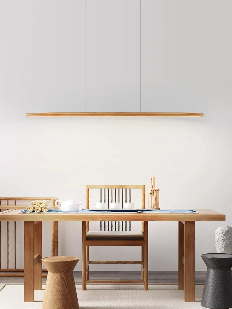 suspension led longue en bois massif moderne