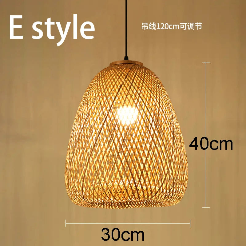 lustre style chinois fait main en bambou tissage pastoral vintage - vue 10 sur 30
