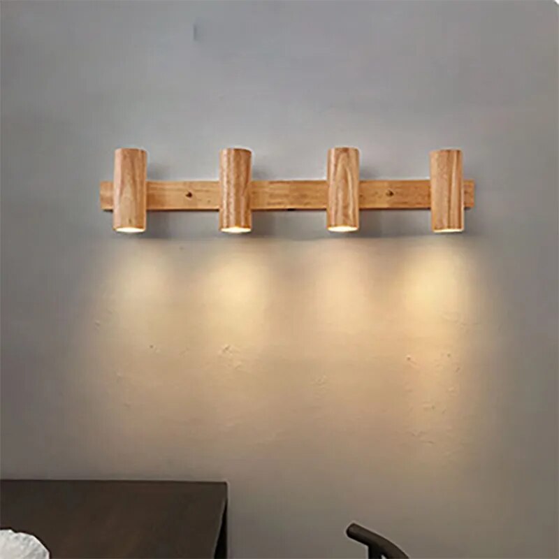 Applique murale LED nordique bois réglable projecteur étude den - vue 2 sur 12