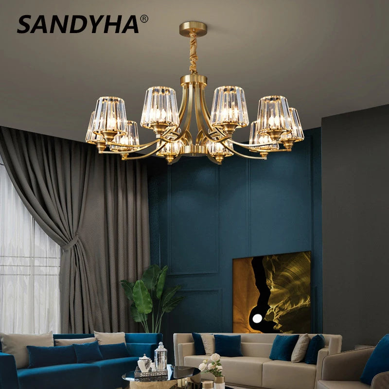 SANDYHA moderne cristal cuivre lustres nordique luxe Design intérieur décor à la maison lampe à LED pour salon salle à manger chambre - vue 3 sur 10