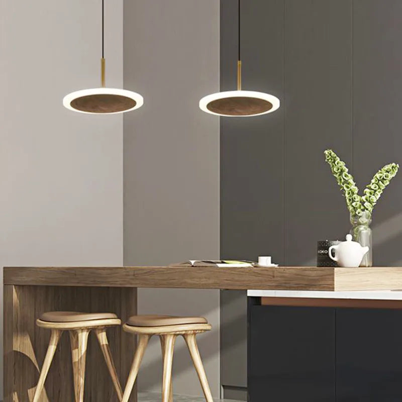 lustre minimaliste en bois massif noyer noir style européen - vue 4 sur 9
