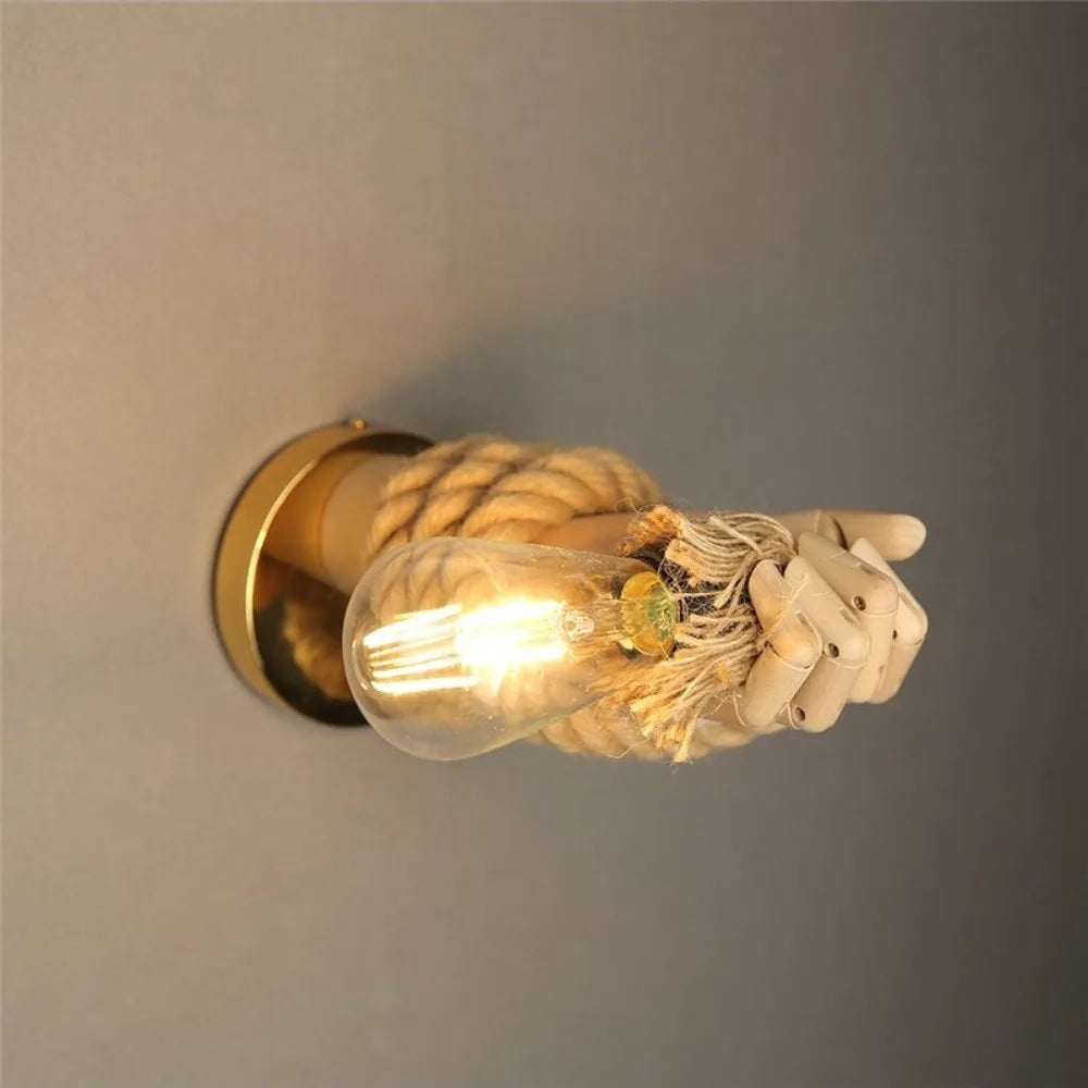 Rétro industriel Loft chanvre corde appliques créative main forme applique murale couloir allée Bar Restaurant E27 lampe de décoration murale - vue 4 sur 8