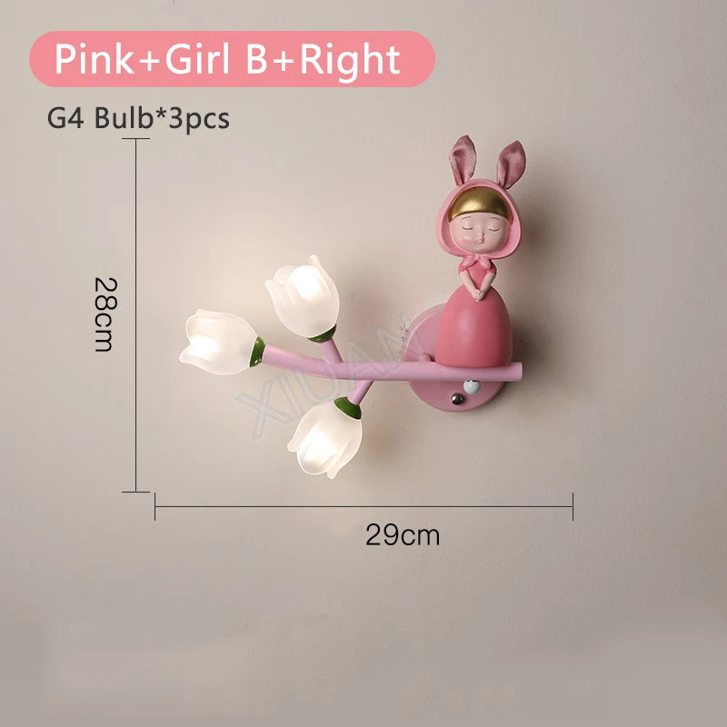 applique murale led g4 fille lapin fleur pour enfants - vue 13 sur 22