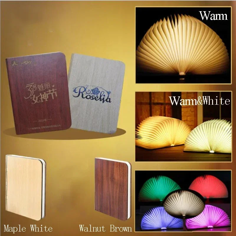 3D pliant créatif LED veilleuse RGB couleur USB Recharge en bois livre lumière décor chambre bureau lampe de Table pour enfant cadeau d'anniversaire - vue 6 sur 10