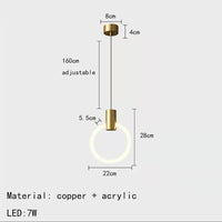 applique murale led moderne en laiton anneau acrylique 3 couleurs gradable