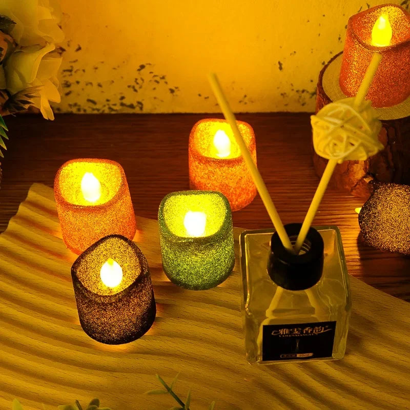 lot de 6 bougies à paillettes led pour déco romantique de fête - vue 3 sur 12