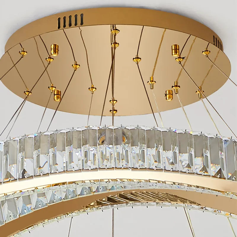 lustre moderne en cristal avec anneau pour décoration intérieure