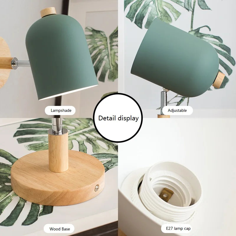 applique murale nordique moderne rotative led en fer et bois - vue 6 sur 19