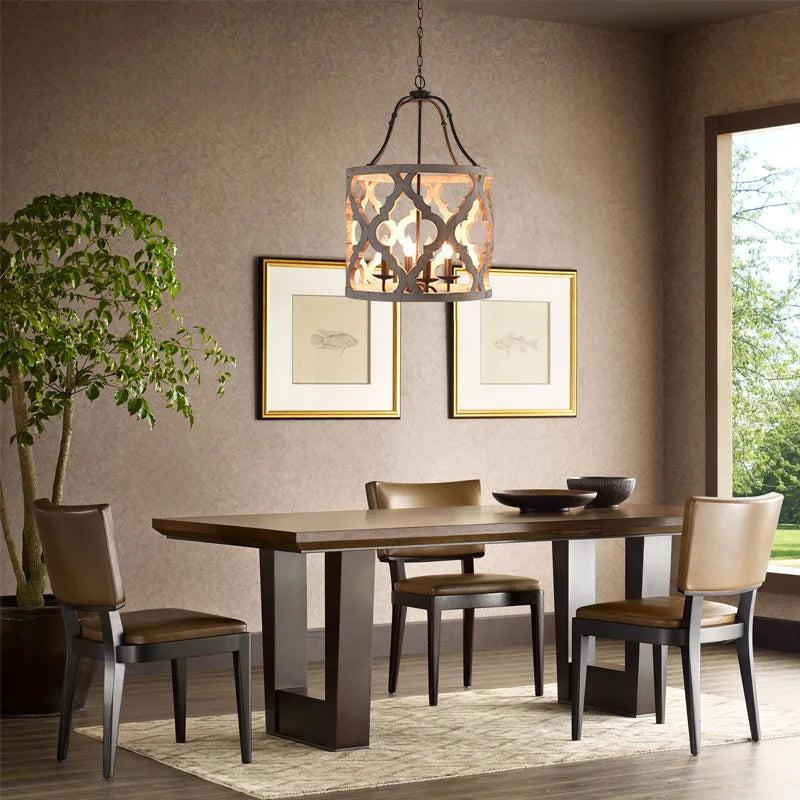 lustre en bois créatif américain rural pour boutiques et restaurants