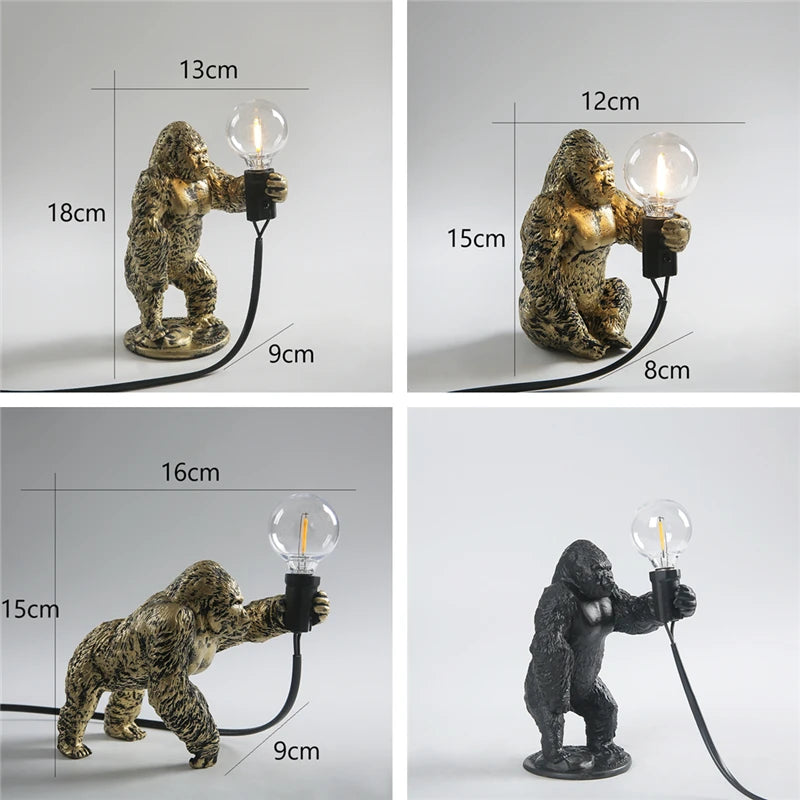 lampe à poser nordique king kong en résine personnalisable animaux - vue 6 sur 15