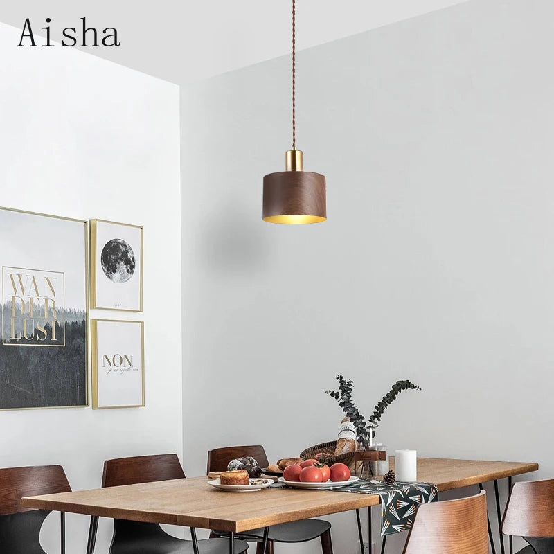 lampe de chevet japonaise wabi-sabi en fer et bois de noyer - vue 3 sur 10
